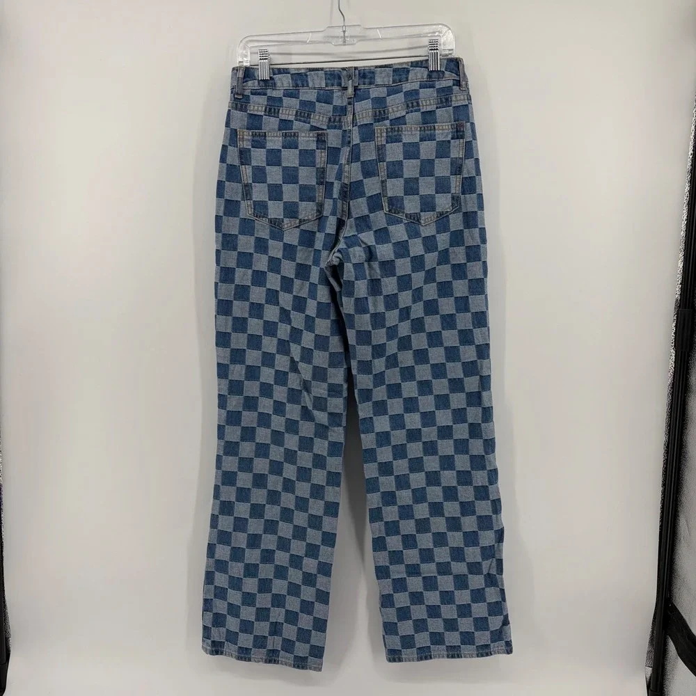 Forever 21 Womens 28 Blue Checkerboard Straight Leg High Rise‎ Denim Jeans